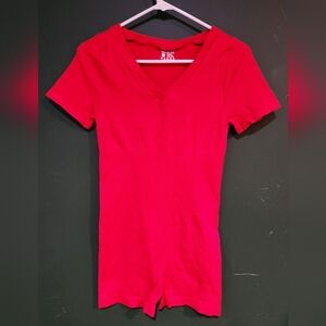C9 by Champion Red Ribbed V-Neck Short Sleeve Bodysuit